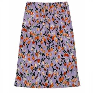 MARNI 100% Silk Tulip Print Midi Skirt Light Purple & Orange Floral